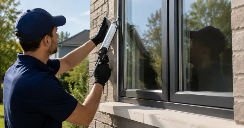 Aluminum window frame with double glazed insulated glass unit installed in a residential wall in Delaware
