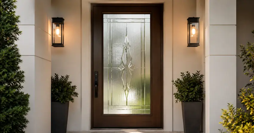 decorative frosted glass panel installed in a front door in Delaware