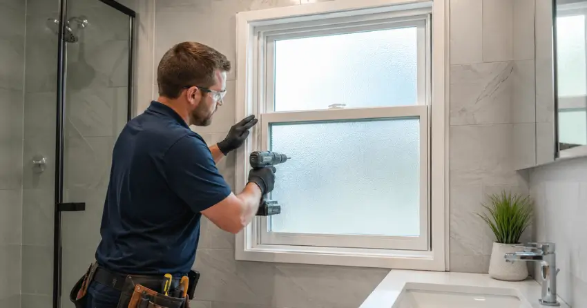 frosted glass installation bathroom window in Delaware