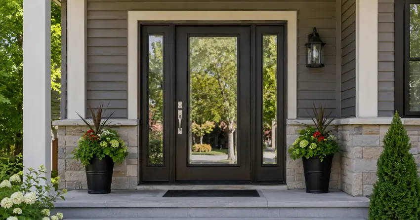 glass entry door with sidelights on a home in Delaware