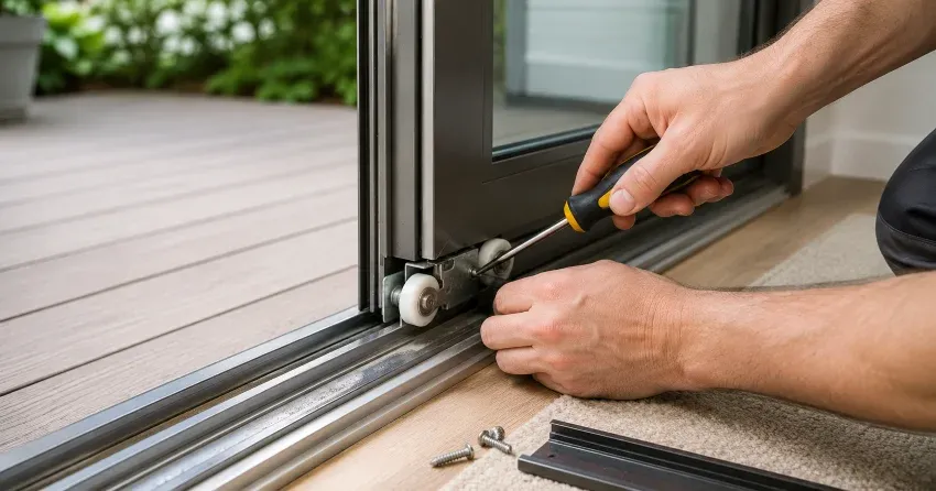 sliding door fix Delaware technician diagnosing track issue