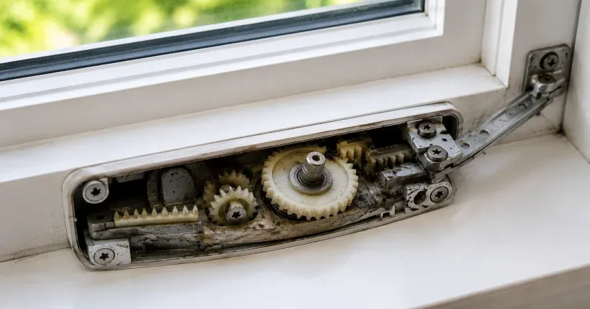 technician replacing casement window crank operator in Delaware home